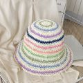 Fashion Summer Beach Straw Cap Women's Striped Rainbow Sun hat Handmade Wide Brimmed Bucket Hat Girls. 
