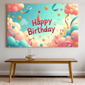 Birthday Backdrop Whimsical Theme Background Happy Colorful Photo Booth Party Decoration Pink Clouds Stars Streamers Children's. 