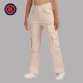 Nepster Cream High Rise Premium Straight Cotton Cargo Box Pants For Women. 