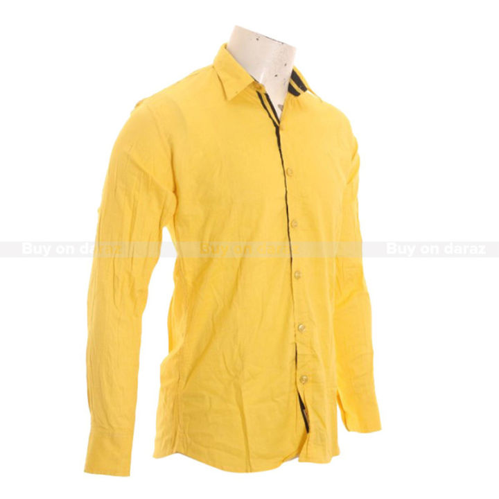 Mustard%20Yellow%20Cotton%20Plain%20Shirt%20For%20Men%20-%20Image%203