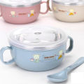 Cute Baby Double Wall Vacuum Insulated 304 Stainless Steel Thermal Insulation Training Feeding Bowl with Handles & Spoon. 