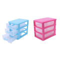 fasdaga 2 Pcs 3 Layers Mini Translucent Drawer Type Plastic Storage Box, Rose Red & Blue. 