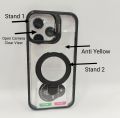 Double Metal Stand All iphone 11 12 13 14 15 16 17 Pro , Max & Plus Series Luxury Case With Camera Lens protector HD Clear Transparent Cover Case Non Yellowing - Double Stand Case. 