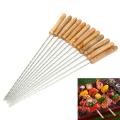 12Pcs Reusable Barbecue Skewer Rod 35CM BBQ Stick Wood Handle. 