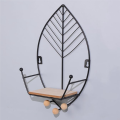 Leaves Shape Floating Shelves Metal Wall Decor,Wood Wall Mounted Storage Shelf Home Decorations Art for Bedroom Black. 