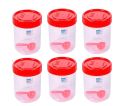 Round Transparent Plastic Utility Container With Spoon 500ML - Set Of 6 (Red). 
