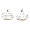 fasdaga 2X Wooden Handle Metal Retro Basket Portable Multi-Function Vegetable Fruit Egg Groceries Practical Storage Basket White. 