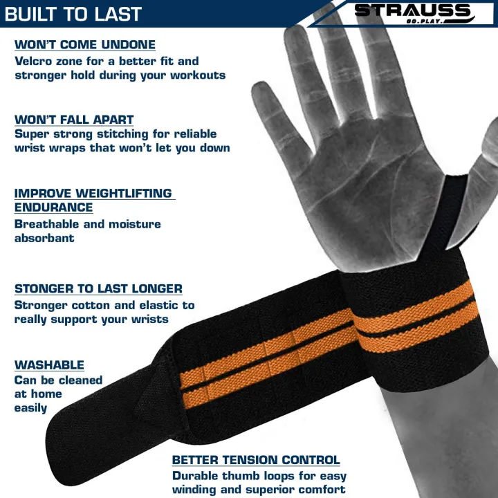 STRAUSS%20Cotton%20Wrist%20Wrap%20Band%20with%20Thumb%20Loop%20Straps%20&%20Closures%20%7C%20Adjustable%20&%20Breathable%20Material%20%7C%20Gym%20Accessories%20for%20Weightlifting,%20Workouts%20&%20Strength%20Training%20%7C%20Powerful%20Velcro%20(Black%20&%20Orange)%20-%20Image%207