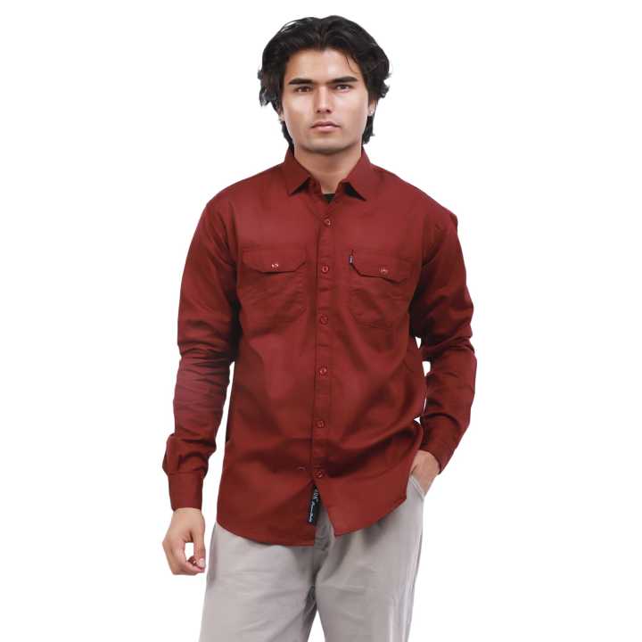 Maroon Color Premium Cotton Full Sleeves Solid Casual Shirt For Men