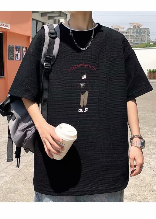 FUIV%20Heavy%20Waffle%20Short%20Sleeve%20T-Shirt%20Men's%20Summer%20Fashion%20Brand%20Loose%20Men's%20Hong%20Kong%20Style%20Plus%20Size%20Print%20Five-and-a-half%20Sleeves%20-%20Image%206