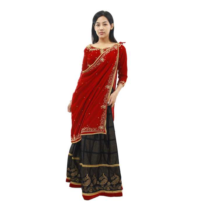 Maroon%20%20Velvet%20Floral%20Embroidered%20Ghale%20Dress%20For%20Women%20-%20Image%202