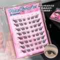 Gege Bear Glue-Free False Eyelashes – Transparent Band Thick Natural Individual Cluster Lashes, Reusable Self-Adhesive Eyelash Clusters, 10-14mm, 48 Clusters Lash Tray Organizer. 