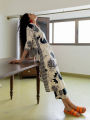 Fabdale White Floral Printed V-Neck Kurta Pant Co-ord Set | Wedding, Party & Festive Wear (RYEX009). 