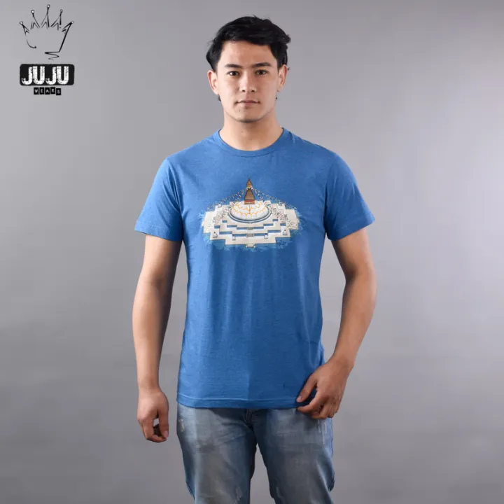JUJU%20Wears%20Blue%20Melange%20Colour%20Boudha%20Printed%20Cotton%20Tshirt%20For%20Unisex%20-%20Image%203