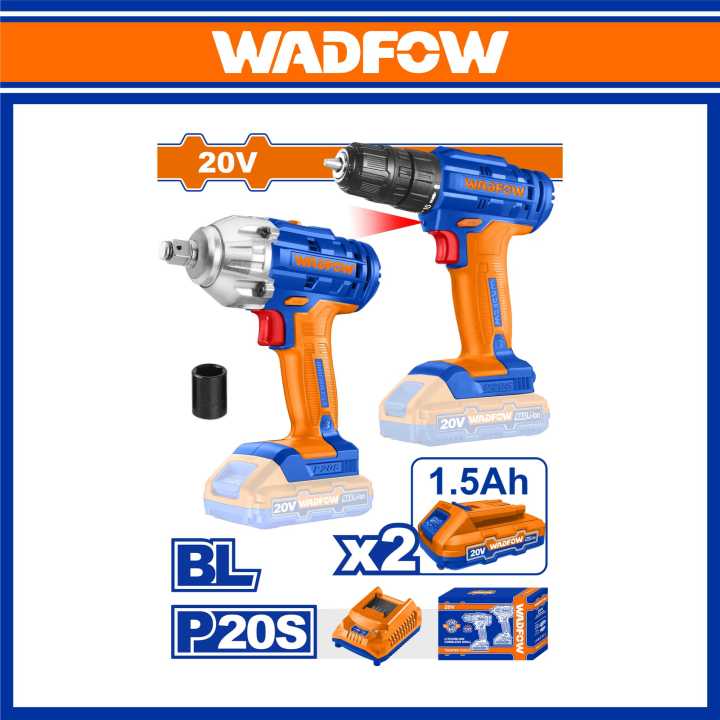 WADFOW Cordless 2 pcs combo kit With With 1pcs lithium-ion cordless drill and 1pcs lithium-ion impact wrench WCK2017