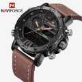 NAVIFORCE  Nf9134 Men Luxury Sports Military Leather Wrist Strap Analog Digital Quartz Double Time Watch. 