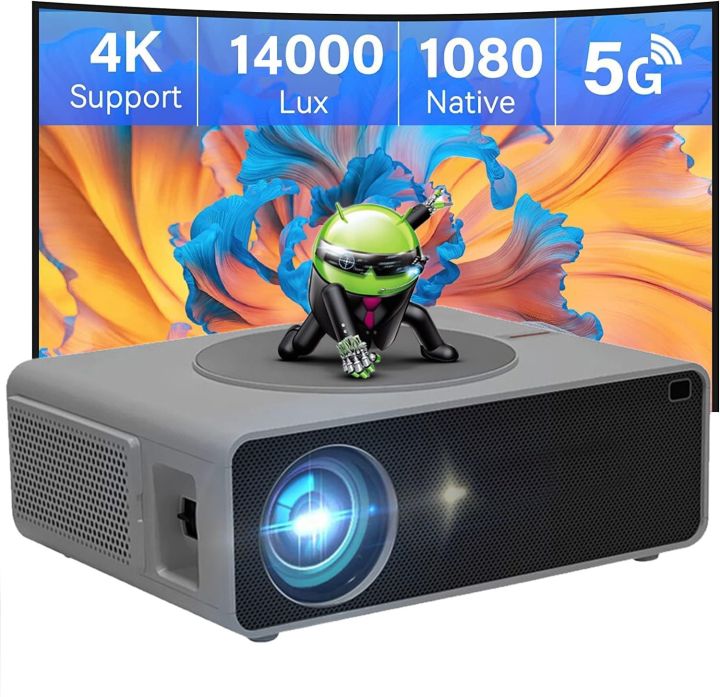 AUN AKEY7 MAX Pro 1080p Native Resolution Projector, 4K Supported, 6000lumens, Android 9, 5G WiFi, Bluetooth, Built-in Netflix, HDMI, USB, 300" Display