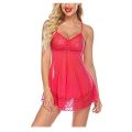 Fancyra Women Spandex Lace Floral Above Knee Nightwear Baby Doll With G String Panty Free Size. 