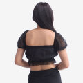 Black 
Chiffon Crop Top / Tshirt For Women | Black Solid Crop Chiffon Off Shoulder Neckline Tshirt For Women. 