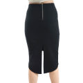 Black Spandex Mix Back Slit Design Plain Skirt For Women. 