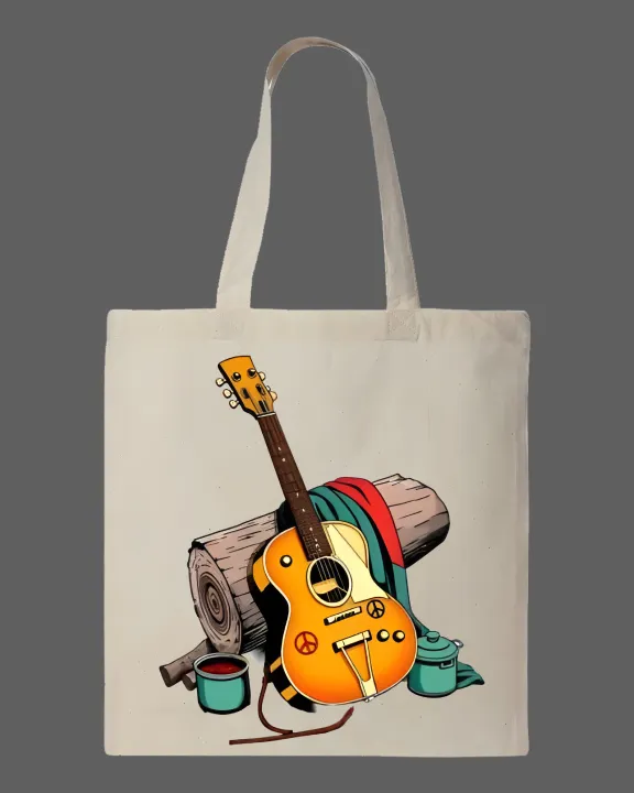 Acoustic%20Guitar%20&%20Campfire%20Graphic%20Printed%20Tote%20Bag%E2%80%93%20Eco-Friendly%20Cotton%20Shoulder%20Shopping%20Bag-White,%20Black%20-%20Image%202