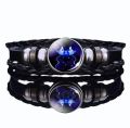 12 Constellation Zodiac Sign Charm Luminous Bracelets Men Women Vintage Multilayer Wrap Leather Bracelet & Bangle Birthday Gift. 