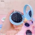 Wenefang 1PC Cute Cartoon Makeup Comb Mirror Folding Massage Hair Brush Round Mini Airbag Comb with Mirror Travel Comb Handheld Mirror. 