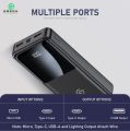 Green Turbo-20 | 20000mAh Fast Powerbank | 22.5W | PD Fast Charging | Attached Wire | Digital Display | Six Months Warranty | QC 3.0 | Two Way Fast Charging | Triple Ports Output | Double Ports Input | Portable Powerbank | Black& White Colors. 
