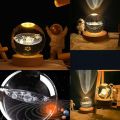 Night Lights 3D Solar System Crystal Ball Night Light Warm White Wooden Base Fantasy Decoration Ball Projection Lamp. 