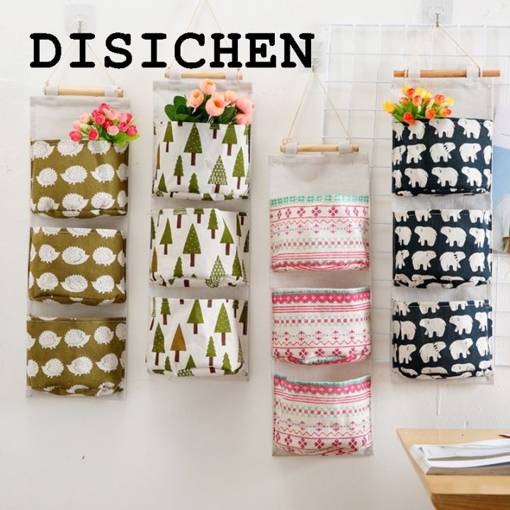 DISICHEN%20New%20style%20Home%20Kitchen%20Wall%20Mounted%20Storage%20Bag%20With%203%20Pockets%20Linen%20Fabric%20Waterproof%20Wall%20Door%20Closet%20Hanging%20Organizer%20For%20Bath%20Bedroom%20-%20Image%206