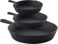 3 Piece Set of PreSeasoned Cast Iron Frying Pans - Black. 