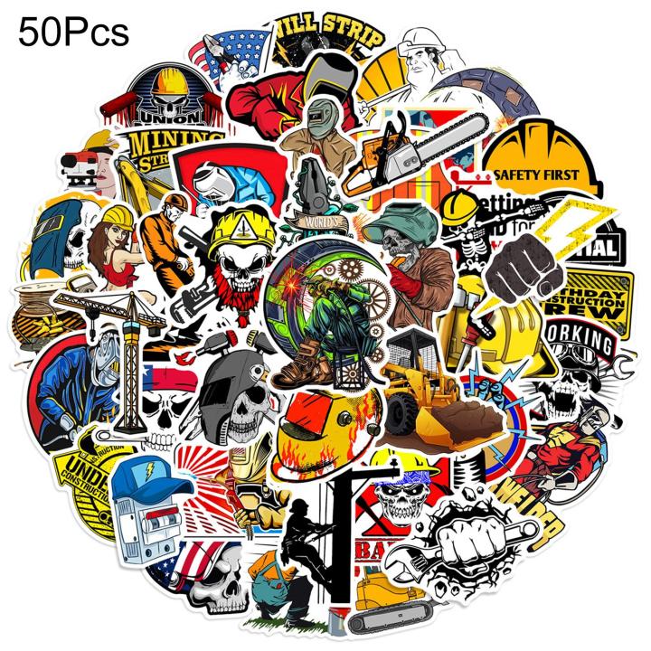 Penasfe Worker Sticker Residue Free Bricklayer Welding Worker Cartoon Graffiti Sticker