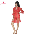 Fancyra Net Transparent Red Night Dress With Robe Free Size. 