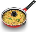 HAWKINS 22 cm Frying Pan, Die Cast Non Stick Fry Pan with Glass Lid, Ceramic Coated Pan, Induction Frying Pan, Small Frying Pan, Red (IDCF22G). 