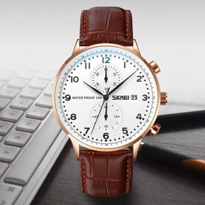 SKMEI%209301%20Men%20Watch%20Fashion%20Luxury%20Chronograph%20Date%20Function%20Numeral%20Index%20Leather%20Strap%20Quartz%20-%20White/%20Brown%20-%20Image%204