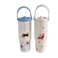 Portable 900ML Thermal Mug With Straw/Handle Large Capacity Straw Cup 201 Stainless Steel Vacuum Cup. 