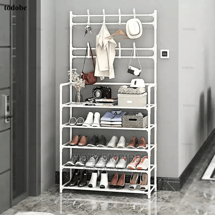 Multi-functional Coat Rack Stand with Tier Shoe Rack Storage