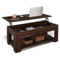 Lift Top Coffee Table with Storage, Lift Top Table for Living Room, Rising Coffee Table Hidden Compartment, Laptop Stand Comfortable Ergonomic Open Shelf in Brown. 