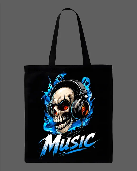 "Music"%20Blue%20Flame%20Skull%20with%20Headphones%20Graphic%20Printed%20Tote%20Bag%E2%80%93%20Eco-Friendly%20Cotton%20Shoulder%20Shopping%20Bag-White,%20Black%20-%20Image%202