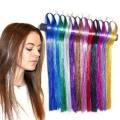 1 Piece sparkle Shiny Rainbow Tinsel Hair Extensions Dazzles Women Hippie for Braiding Headdress/Silk Party Hair Extensions Colored Silk Bling Hair. 
