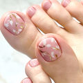 Short Pink Press on Toenails with French White Edge Flower Designs Toe Nails Sets for Women Girls DIY Manicure Nail Art. 