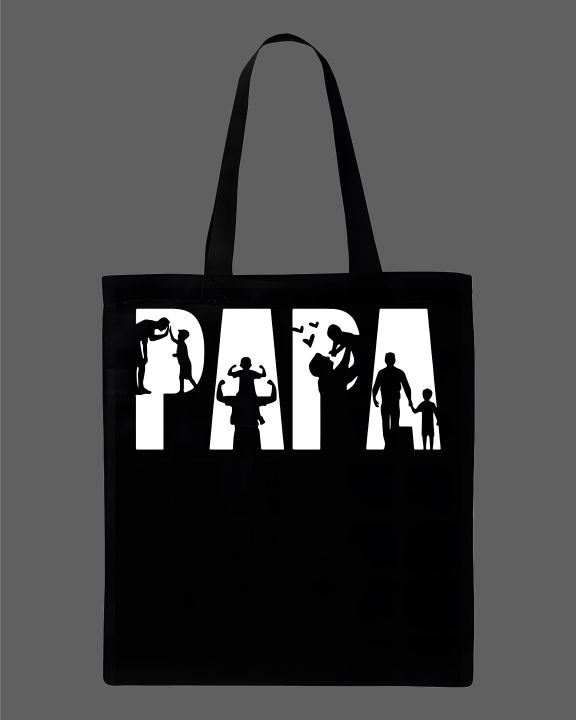 "PAPA"%20Graphic%20Printed%20%20Tote%20Bag%E2%80%93%20Black%20&%20White%20-%20Image%203