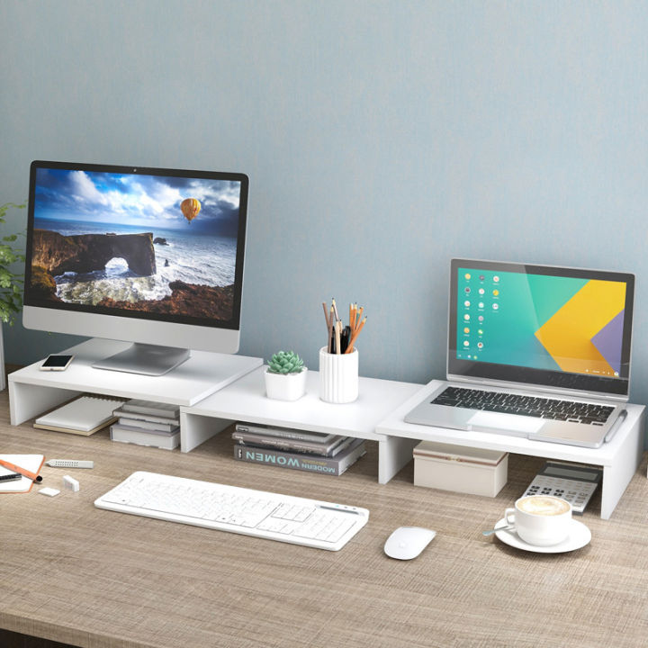 Computer Dual Monitor Stand Riser Bracket Adjustable Length & Swivel ...