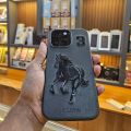 iPhone 1iPhone 11/11 Pro/11 Pro Max, 12/12 Pro/12 Pro Max, 13/13 Pro/13 Pro Max, 14/14 Pro/14 Pro Max, 15/15 Pro/15 Pro Max Back Cover Polo Case, Santa Barbara Embroidered Horse Series Leather Grey Black Luxury Case. 