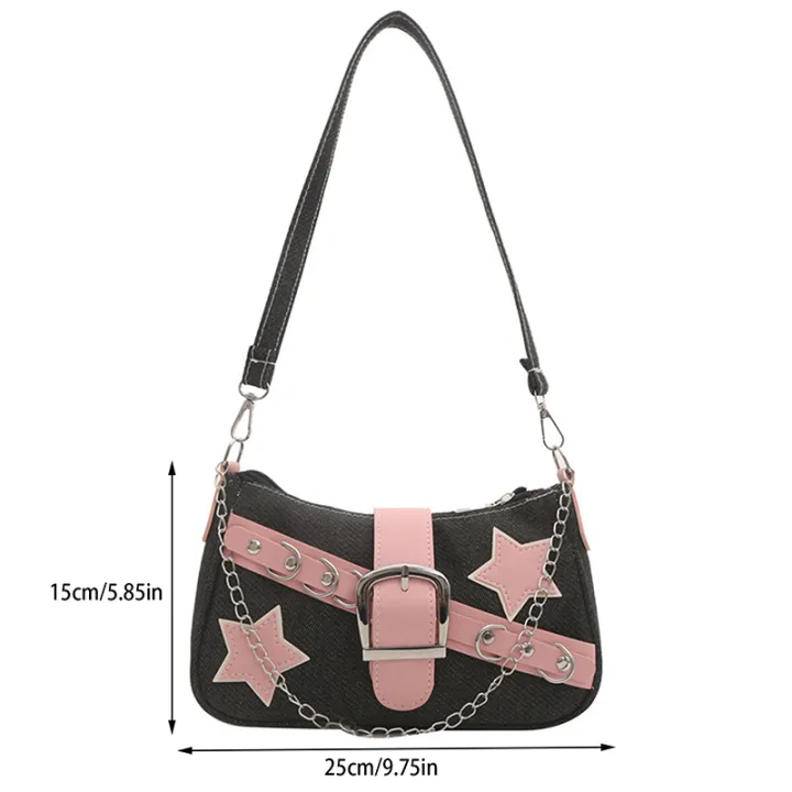 Y2k%20Fashion%20Women's%20Handbags%20Stars%20Pattern%20Cool%20Girls%20Underarm%20Bag%20Fashion%20Canvas%20Female%20Small%20Shoulder%20Bags%20Chain%20Tote%20Purses%20Creek%20-%20Image%204