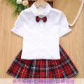 Red Plaid Skirt Girls Plaid Skirt Kids Short Sleeve Shirt Medium Big Kids Korean Pleated Skirt S04. 
