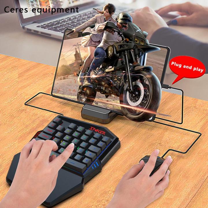 USB Wired One Handed Gaming Keyboard ,mouse and conecter RGB Backlit Keypad for PUBG Mobile
