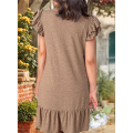 Women V Neck Summer Dress Khaki L. 