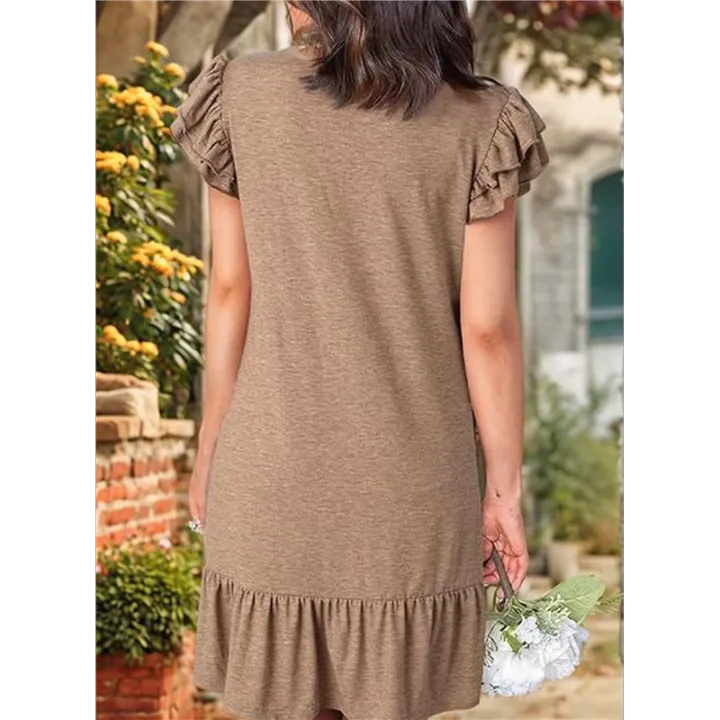Women%20V%20Neck%20Summer%20Dress%20Khaki%20L%20-%20Image%203