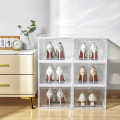 Shoe Boxes Clear Plastic Stackable, Shoe Organizer for Sneaker Storage with Magnetic Front Door Shoe Display Case Shoe Containers,Easy Assembly(13.6"x10.6"x7.7" Clear White) ( Single Piece). 